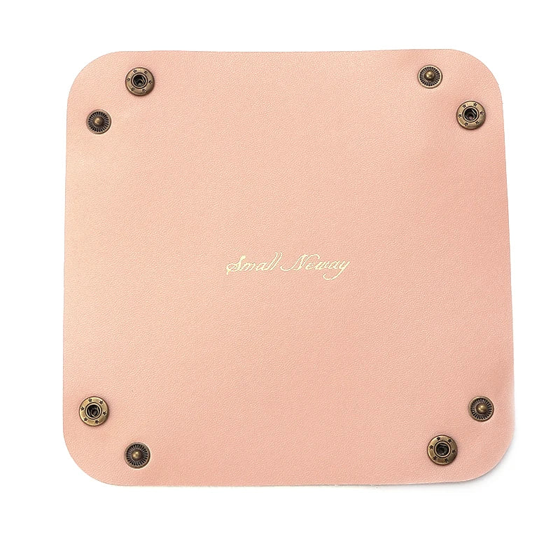 PU Leather Foldable Desktop Tray Organizer for Jewelry & Keys Foldable Desk Organizer PLUSH Pink Apricot