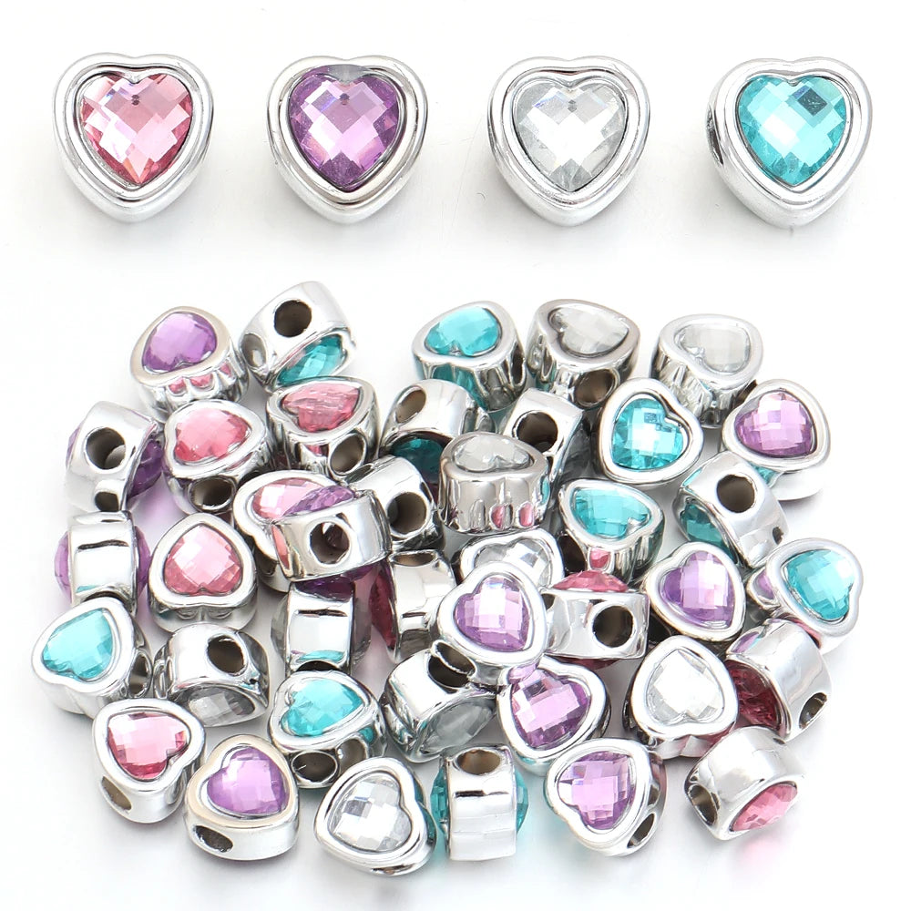 10pcs Rhinestone Heart Big Hole Spacer Beads – DIY Jewelry Jewelry Spacer Beads PLUSH