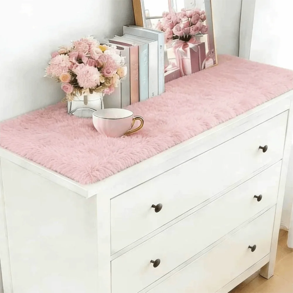 Gradient Plush Table Cushion – Fluffy Shaggy Desk & Cabinet Mat Plush Desk Mat PLUSH Pink 15.75x23.62 in