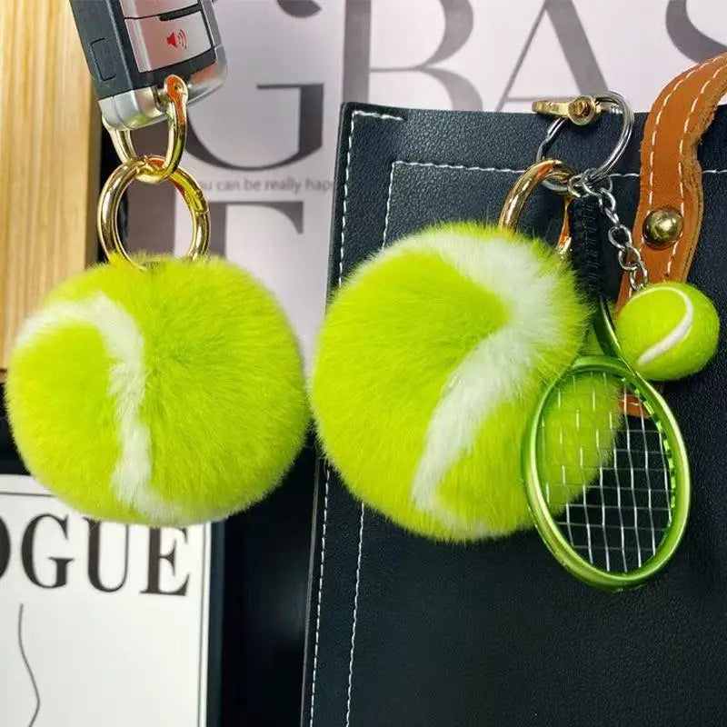 Tennis Ball Plush Keychain – Cute Cartoon Fur Bag Pendant Plush Keychain Charm PLUSH