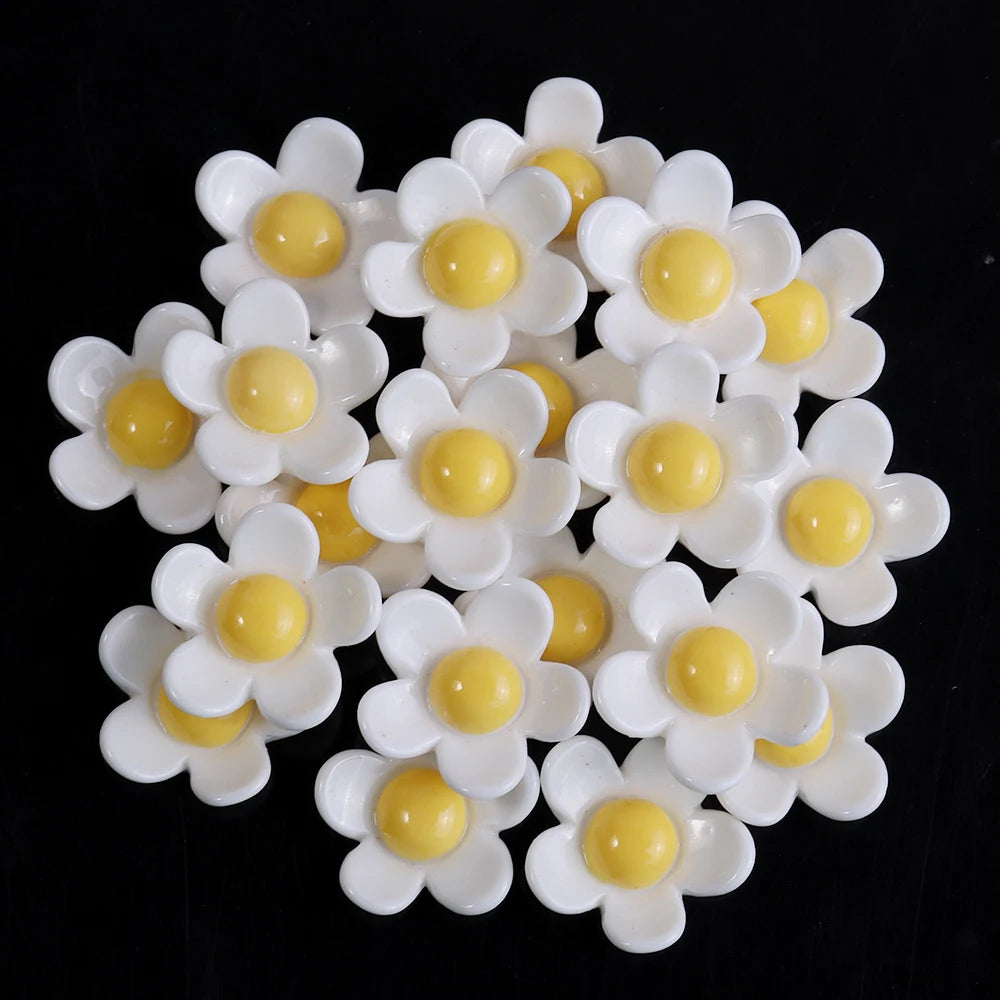 20pcs 3D Resin Flower Flatback Cabochons 20mm – DIY Jewelry Resin Flatback Cabochons PLUSH White