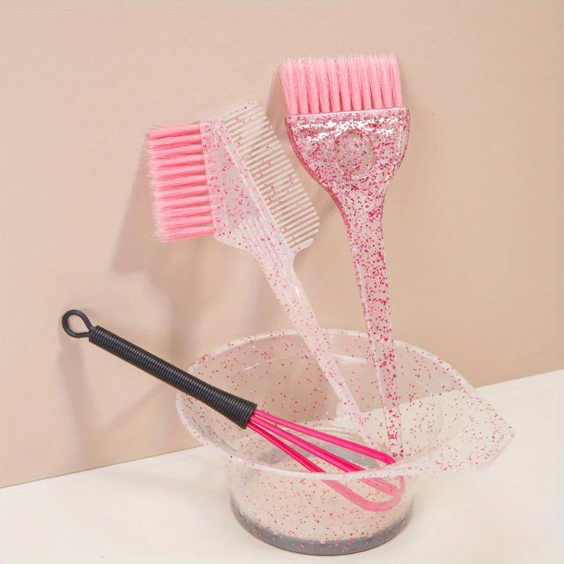 4-Piece Hair Dye Brush & Comb Highlighting Set | Salon Kit Hair Dye Brush Set PLUSH 4pcs-red