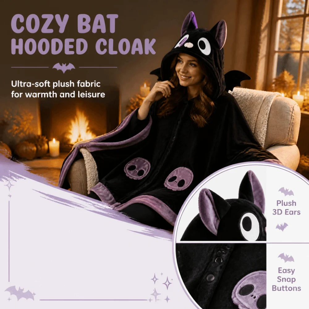 Ultra-Soft Plush Hooded Wearable Blanket Bat Cape Cloak Hooded Wearable Blanket PLUSH