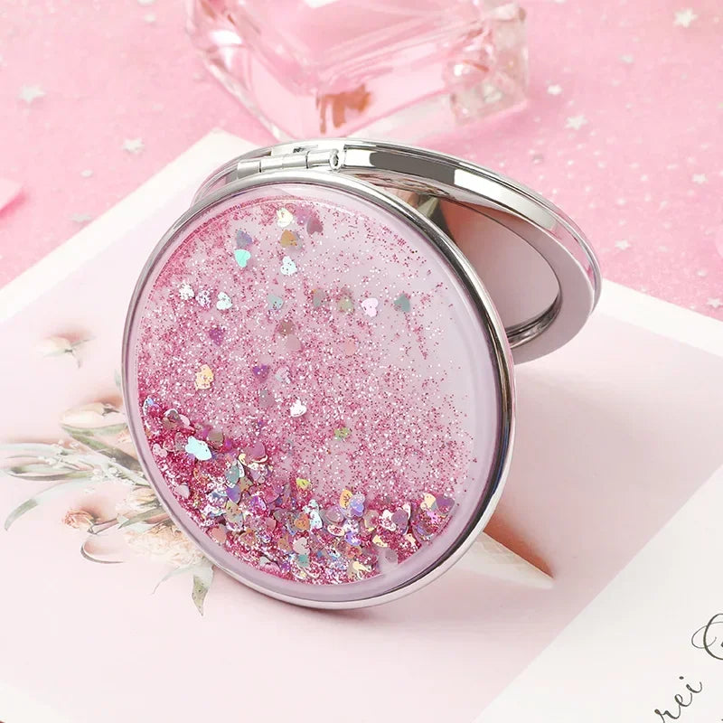 Folding Double-Sided Compact Makeup Mirror – Sparkling Sand Pink Compact Makeup Mirror PLUSH