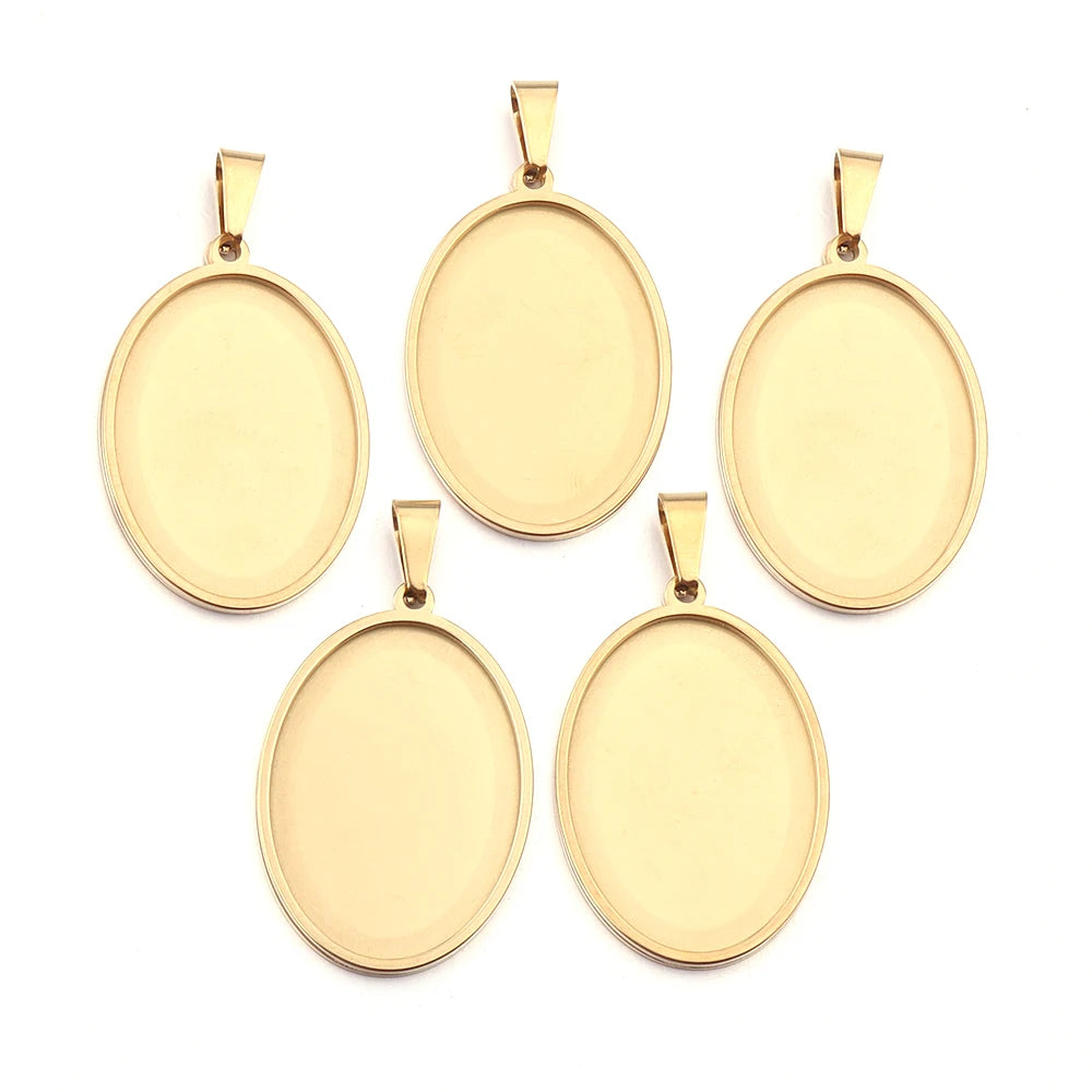 Stainless Steel Oval Bezel Pendant Trays | Cabochon Setting 2-5pcs Pendant Bezel Tray PLUSH Gold 25x35mm 5pcs
