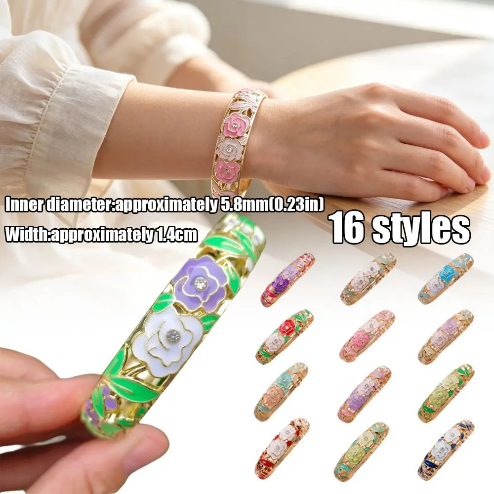Chinese Cloisonné Enamel Peony Bangle – Filigree Flower Bracelet Enamel Bangle PLUSH