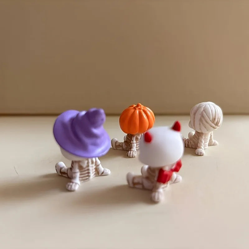 4pcs Halloween Mini Resin Figurines – Pumpkins Ghosts Skulls Halloween Mini Figurines PLUSH