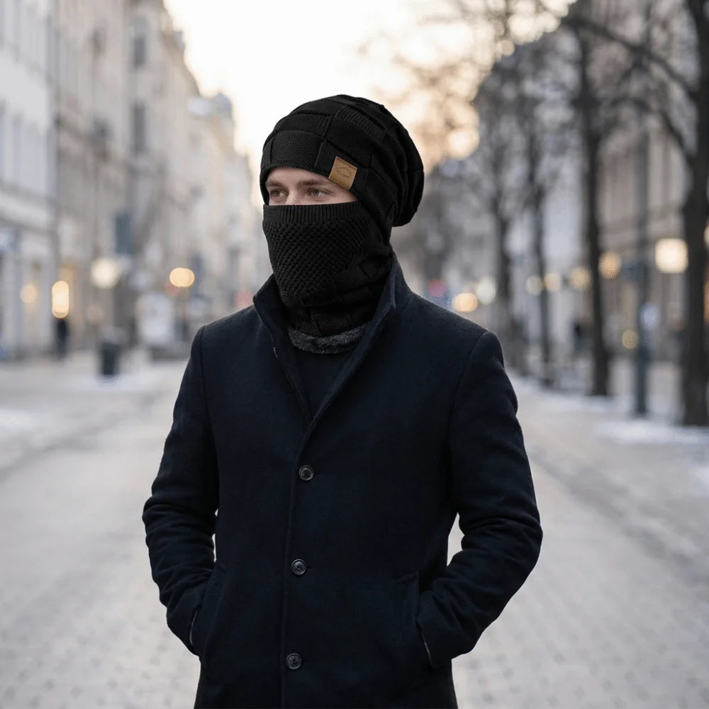 2-Piece Knit Beanie & Face Mask Set – Windproof Winter Hat Knit Beanie Set PLUSH