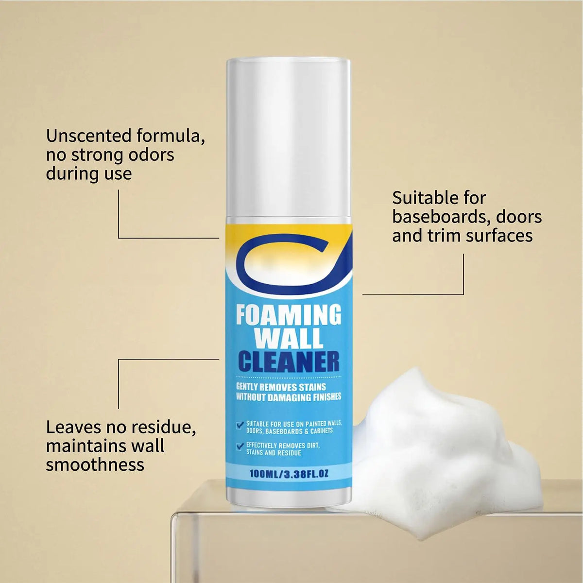 Bathroom Foam Cleaner 100ml | Kitchen & Tile Degreaser Spray Foam Surface Cleaner PLUSH