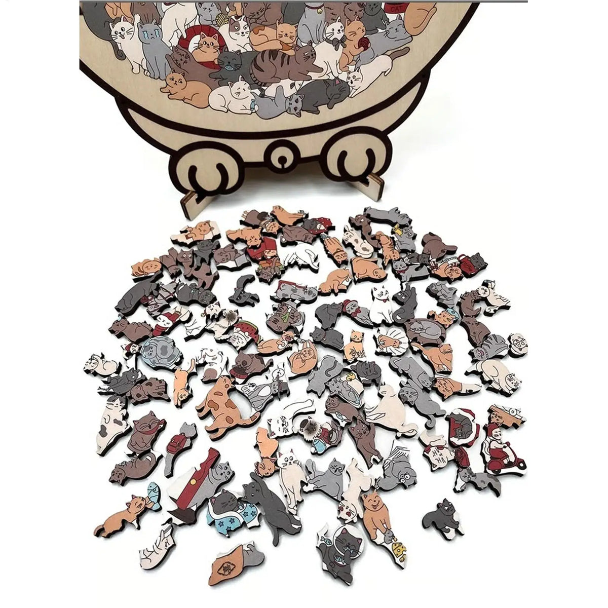 Cat-Shaped Wooden Jigsaw Puzzle 135 Pieces – Gift for Cat Lovers Wooden Jigsaw Puzzle PLUSH