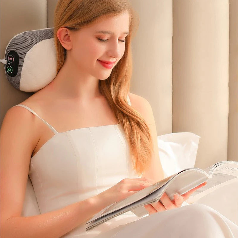 USB Heated Vibration Massage Memory Foam Neck & Waist Pillow Massage Pillow PLUSH