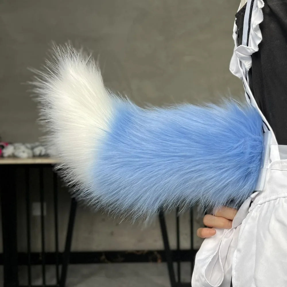 Electric Moving Cosplay Tail – Remote Control, USB Rechargeable Fur Cosplay Costume Tail PLUSH blue white Option 1