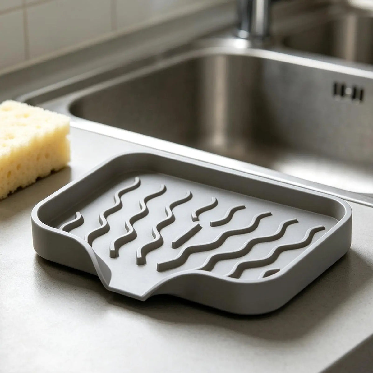 Silicone Sink Mat – Self-Draining Soap Dish & Sponge Holder Silicone Sink Mat PLUSH