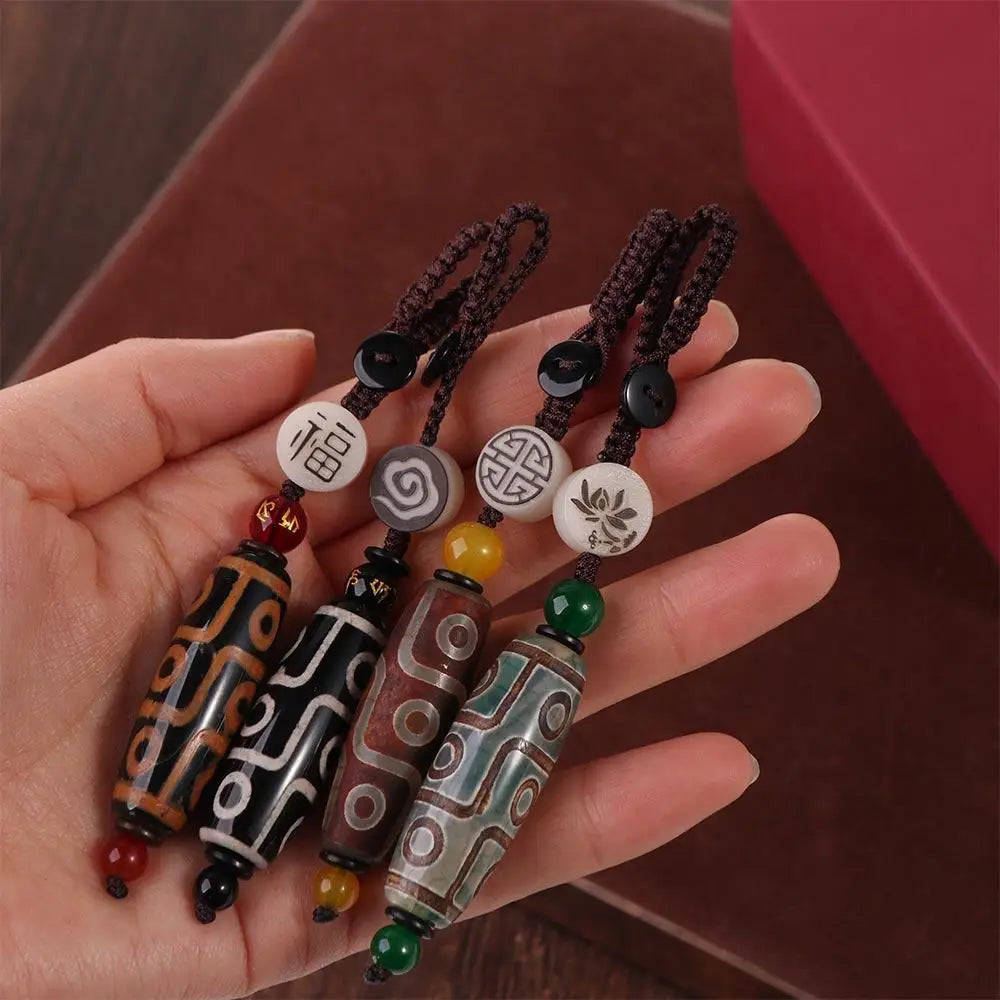 Nine Eye Tibet Dzi Agate Bead Keychain – Eastern Pendant Bead Pendant Keychain PLUSH