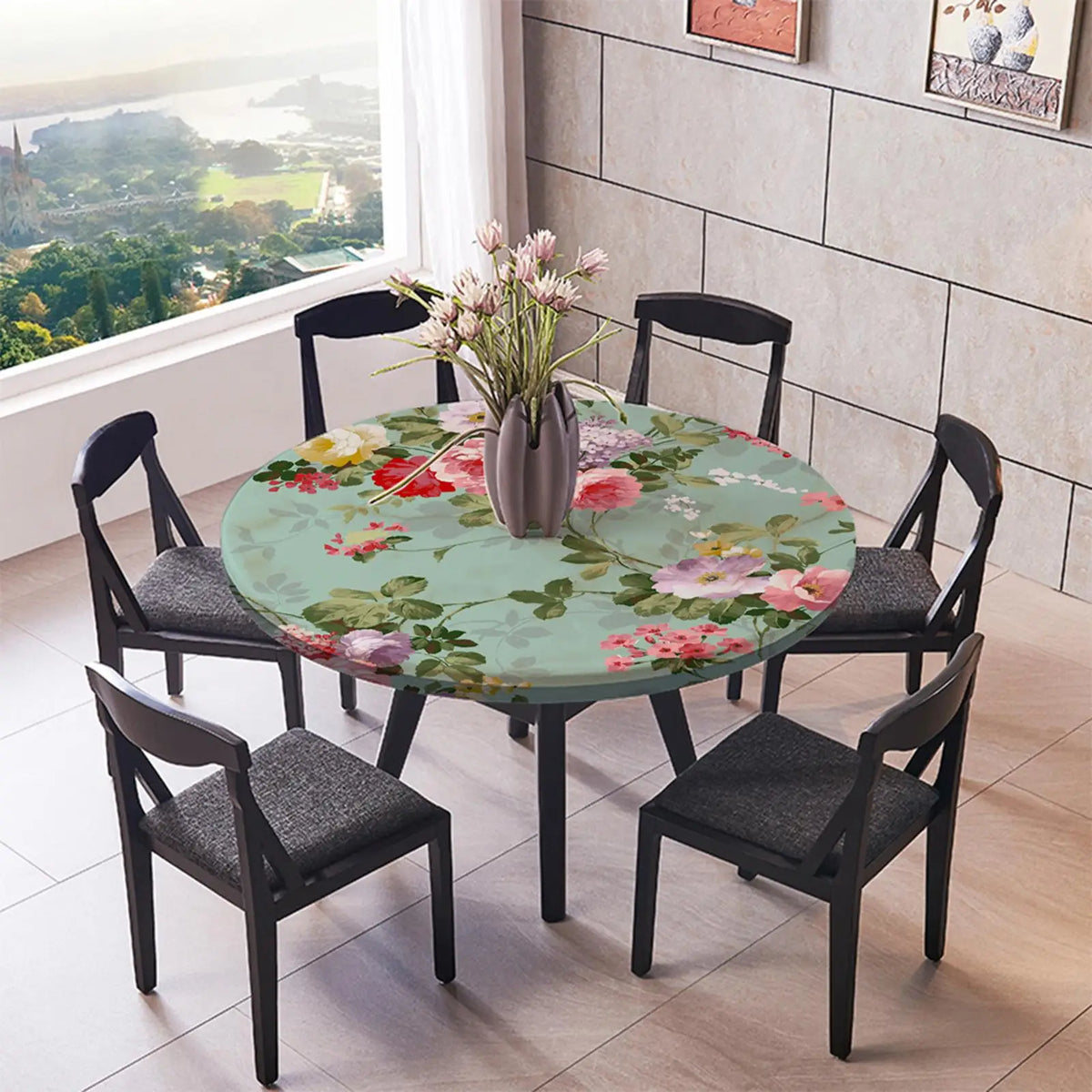 Waterproof Round Elastic Tablecloth – Non-Slip Classic Pattern Round Elastic Tablecloth PLUSH F120cm48Inch