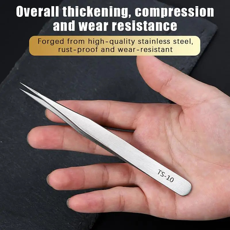 6-Piece Stainless Steel Tweezers Set – Bent & Straight Tips Precision Tweezers Set PLUSH