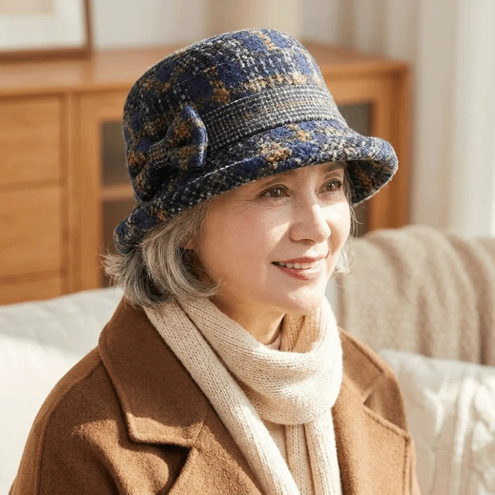 Women's Woolen Bow Bucket Hat – Warm Foldable Cloche Hat Women's Bucket Hat PLUSH