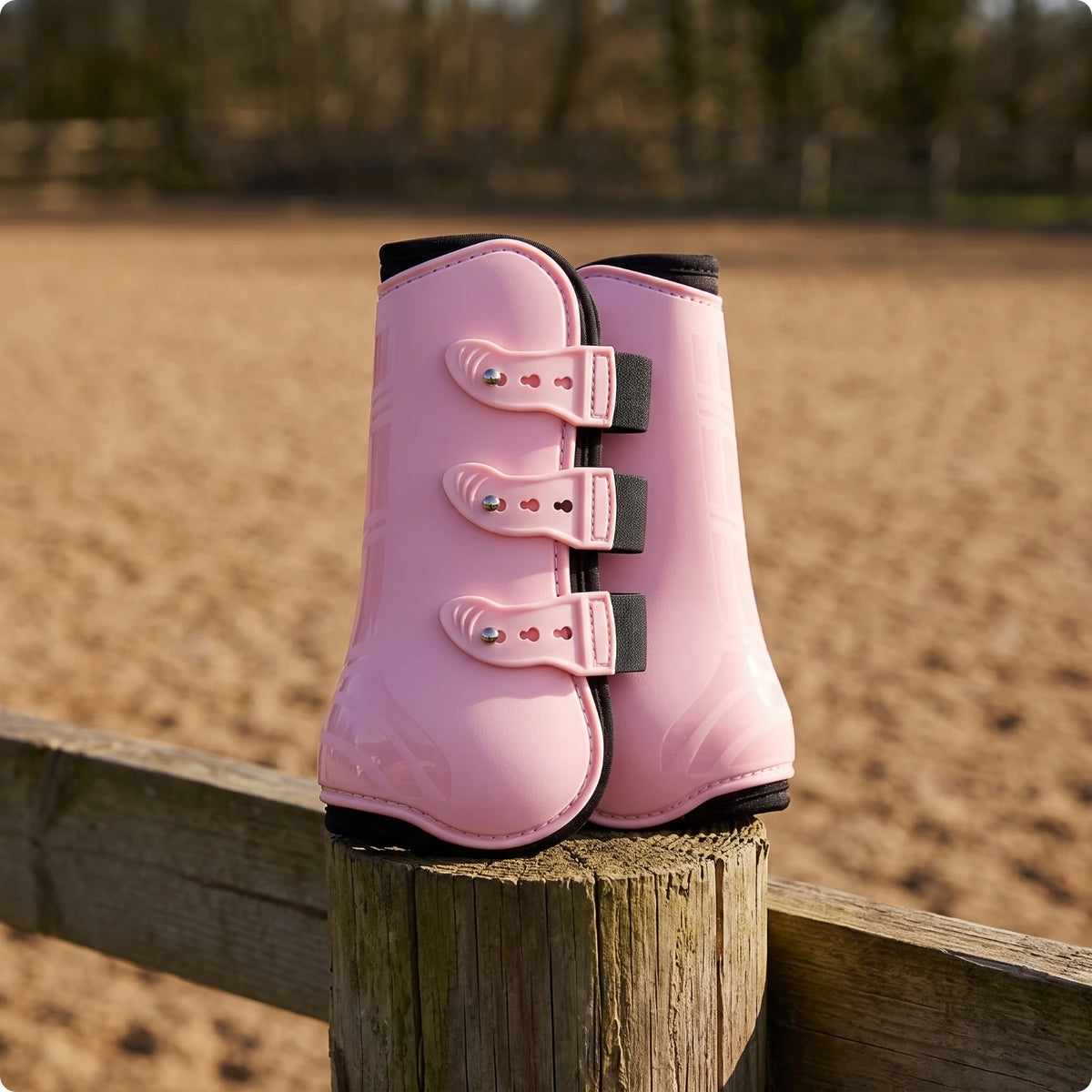 Horse Front Leg Tendon Boots – Adjustable Equestrian Guard Horse Tendon Boots PLUSH Pink Xl-front