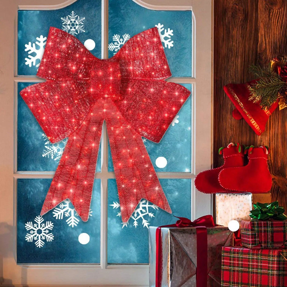 Red Christmas Ribbon Bow Decoration – 60cm Fabric Wreath Bow Christmas Bow Decoration PLUSH
