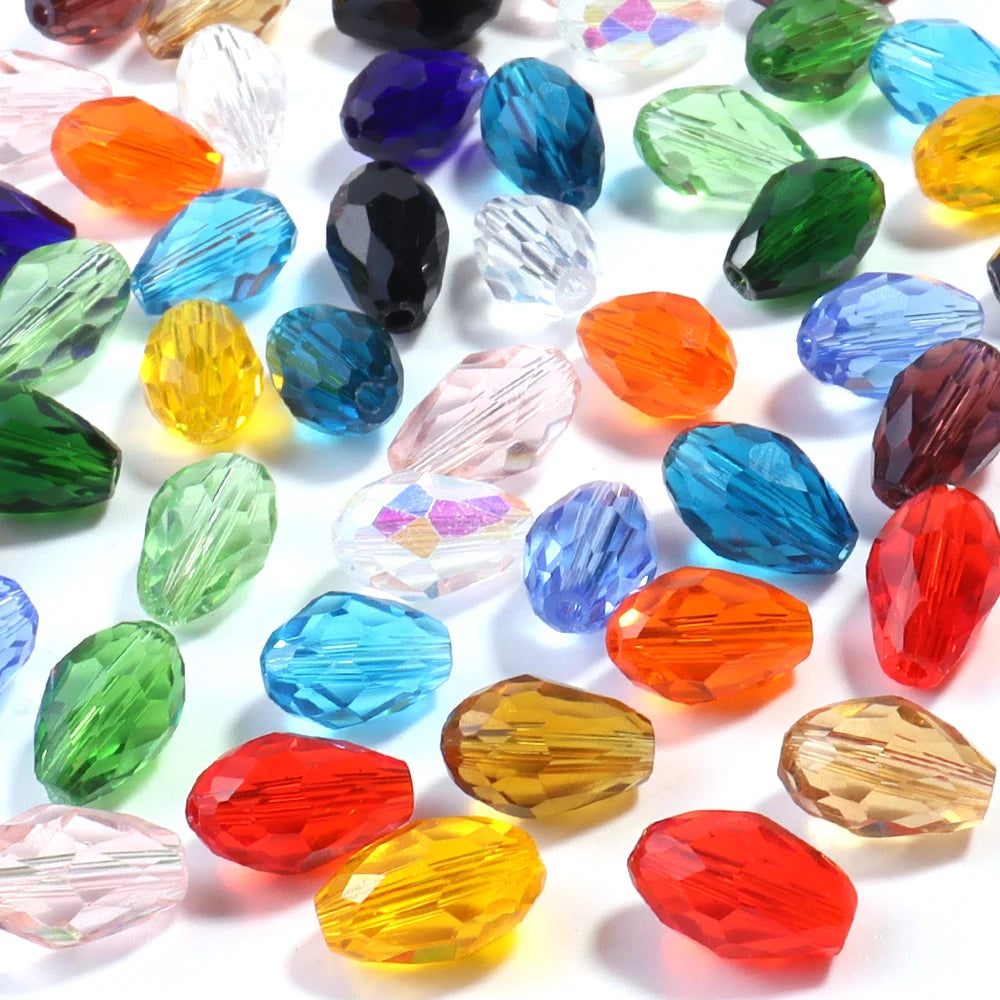 50pcs Faceted Teardrop Crystal Glass Beads – DIY Jewelry Making Glass Spacer Beads PLUSH