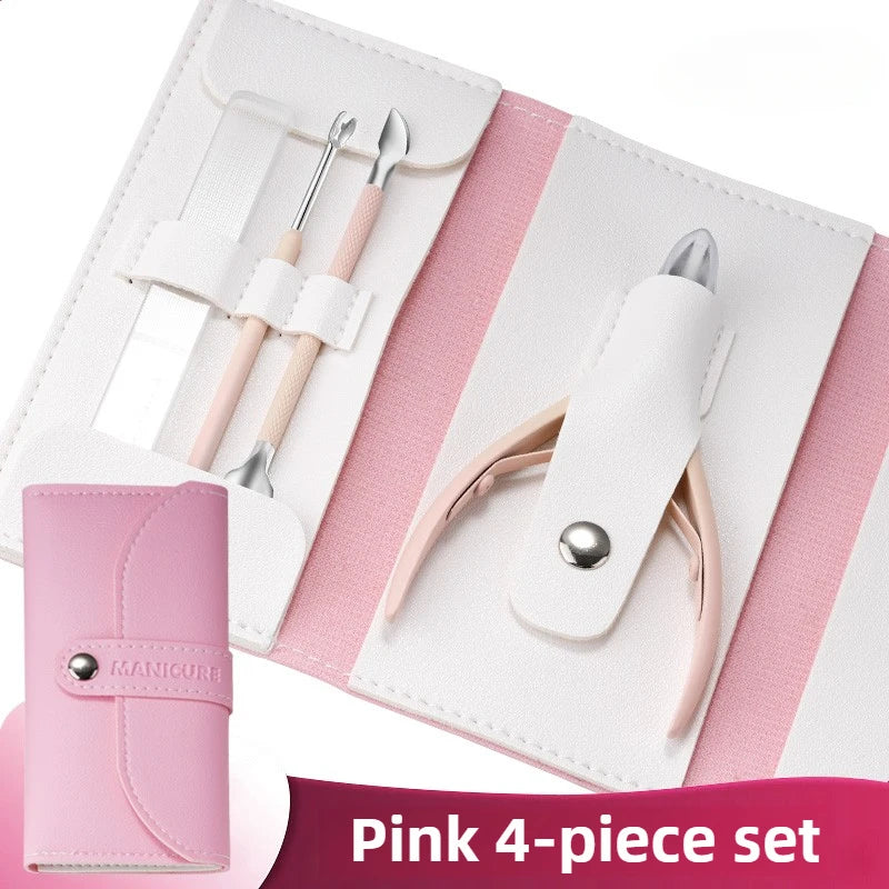 4-Pc Stainless Steel Cuticle Scissors & Pliers Set | Ouriner Cuticle Nail Tool Set PLUSH Pink 4 Pcs Set
