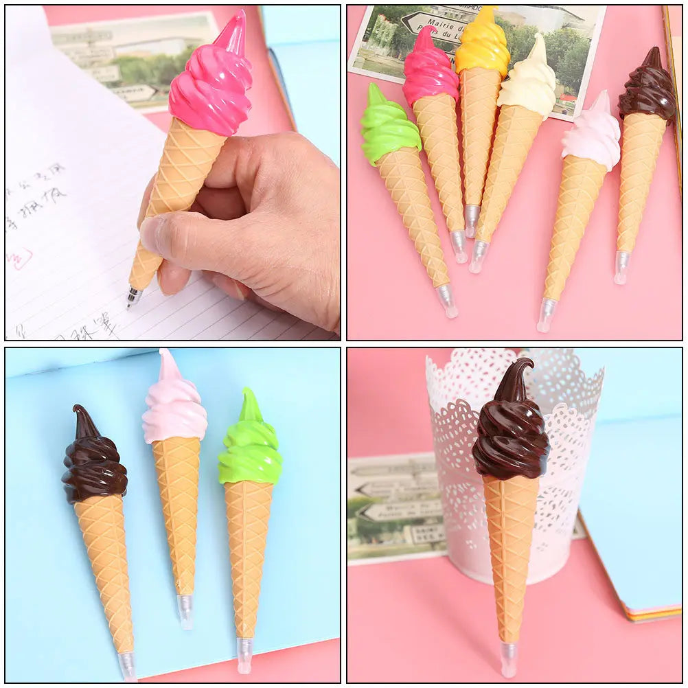 6pcs Ice Cream Shaped Ballpoint Pens – Cute Novelty Stationery Novelty Ballpoint Pens PLUSH
