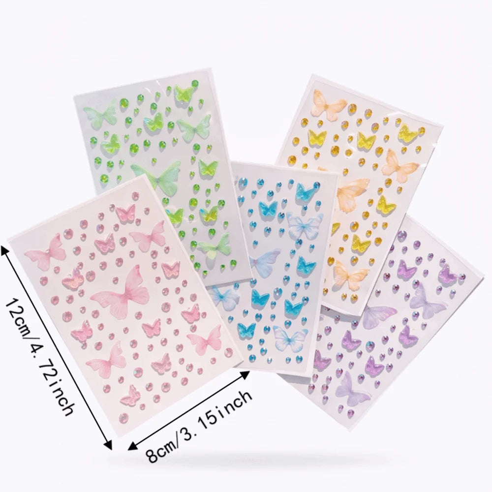 Rhinestone Butterfly Face Stickers – Sparkly Decals 5 Sheets Face & Body Stickers PLUSH