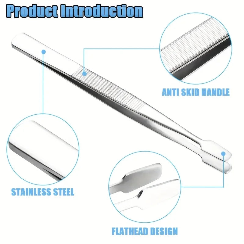 Stainless Steel Stamp Tweezers Flat Wide Tip – 1 or 2 Pcs Stamp Collecting Tweezers PLUSH