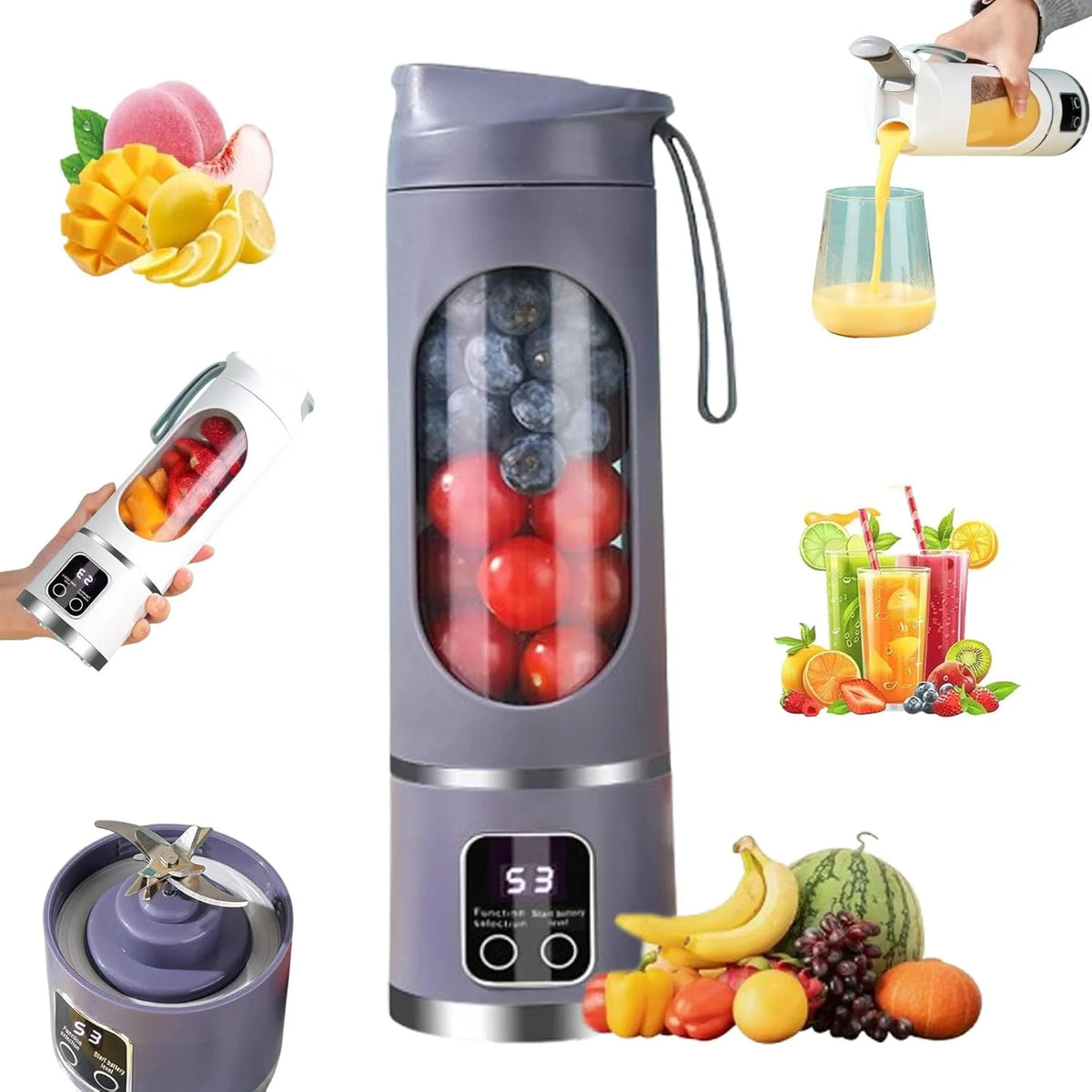 Portable USB Rechargeable Blender 450ml – 10 Blade Juicer Cup Portable Blender PLUSH PURPLE
