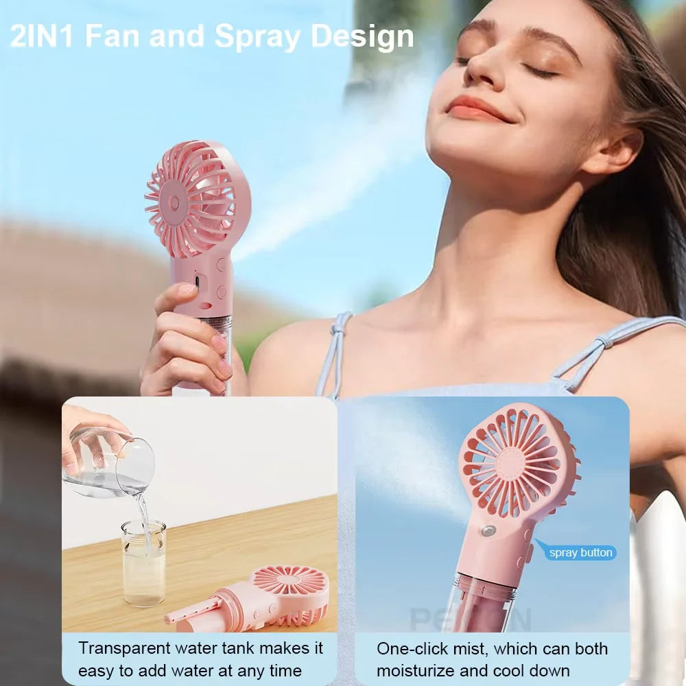 Portable Handheld Spray Fan – USB Rechargeable Mini Mist Fan Handheld Mist Fan PLUSH