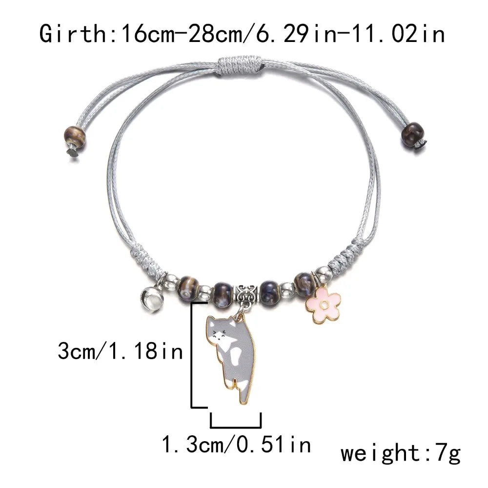Colorful Cat String Bracelet – Handmade Woven Bead Jewelry Beaded String Bracelet PLUSH Style D