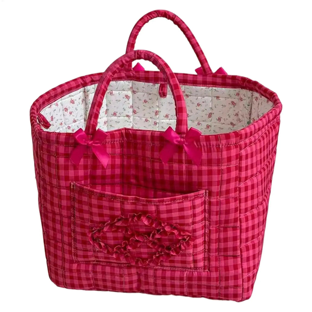 Red Plaid Quilted Fabric Storage Basket | Foldable Laundry Hamper Foldable Storage Basket PLUSH