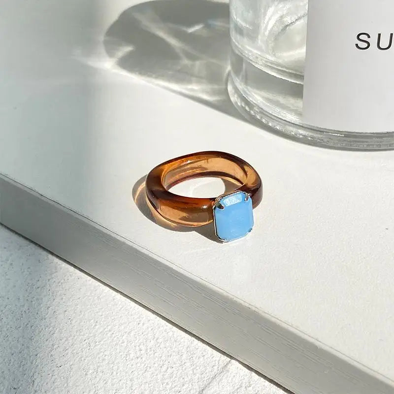Women's Colorful Zircon Resin Ring – Trendy Sweet Style Resin Fashion Ring PLUSH