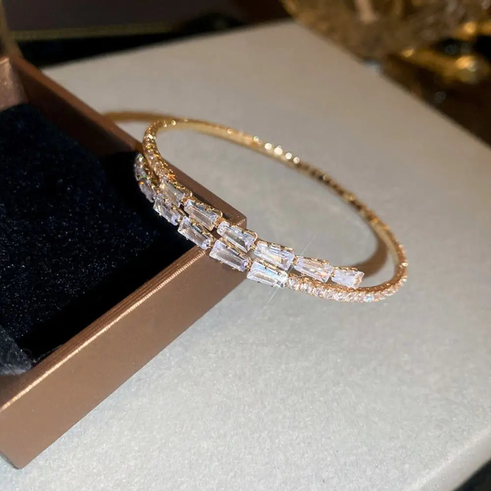 Rhinestone Stainless Steel Cuff Bangle Bracelet for Women Cuff Bangle Bracelet PLUSH Gold