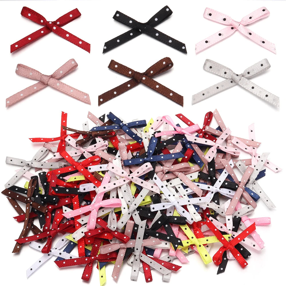 50pcs Polka Dot Ribbon Bows – Polyester DIY Craft Bowknots Ribbon Bows PLUSH