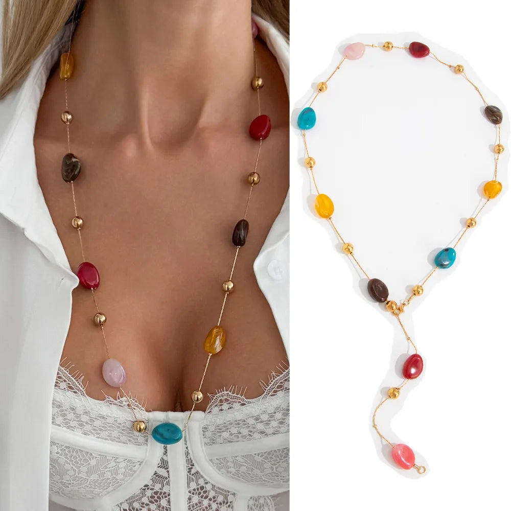 Vintage Y-Shape Colorful Beaded Bohemian Layered Necklace Beaded Pendant Necklace PLUSH Style 1