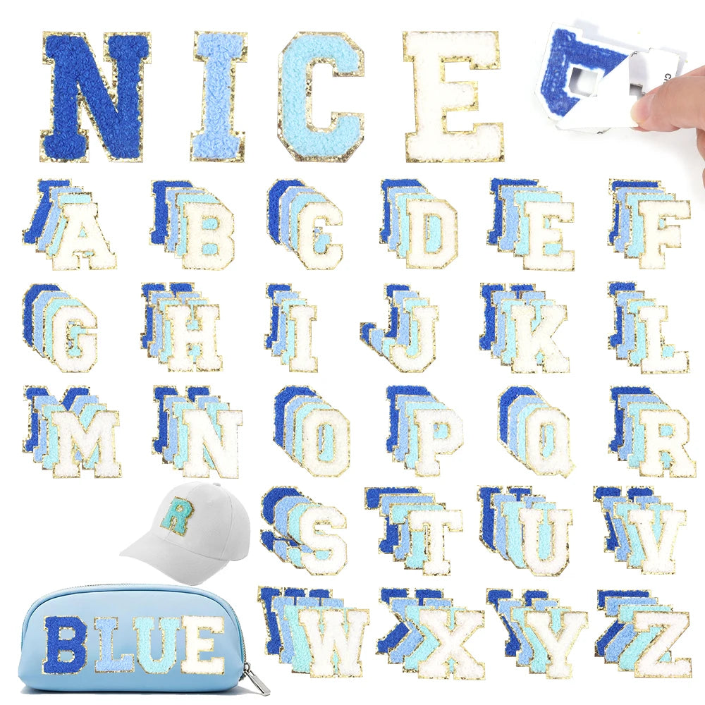 8pcs Blue Letter Embroidery Patches Self-Adhesive DIY Crafts Embroidery Patches PLUSH