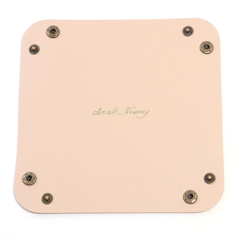 Foldable PU Leather Desktop Tray – Jewelry & Key Organizer Desktop Storage Tray PLUSH pink apricot 15x15cm
