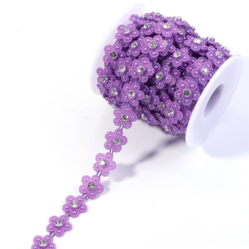 5 Yards Pearl Flower Chain with Rhinestone for DIY Jewelry Pearl Jewelry Chain PLUSH Purple