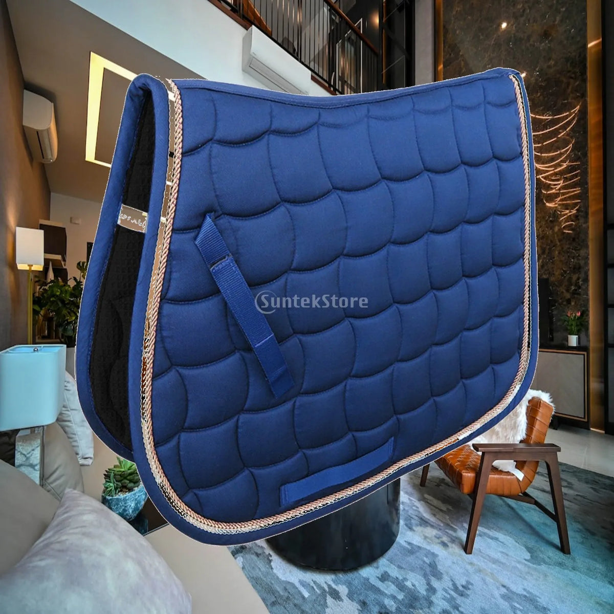 Quilted Polycotton Saddle Pad | Double Rope Border, 300g Fill Equestrian Saddle Pad PLUSH