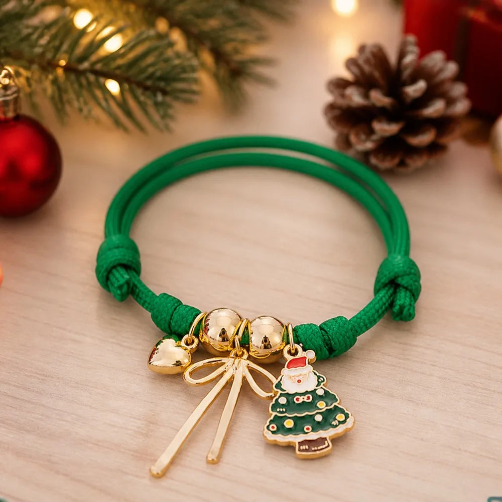 Christmas Santa Claus Braided Charm Bracelet – Adjustable Woven Charm Bracelet PLUSH Style 3