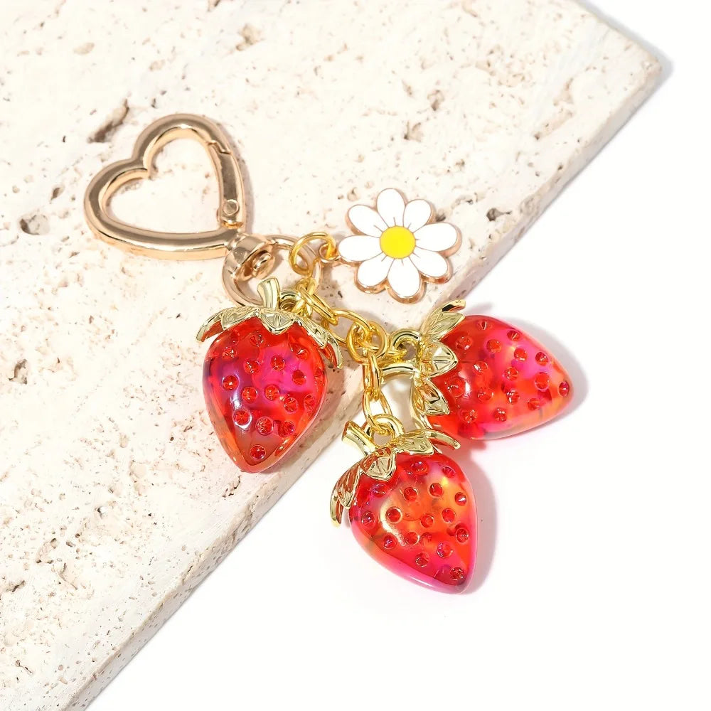 Strawberry Alloy Keychain – Cute Fruit Carabiner Key Ring Novelty Keychain PLUSH Red