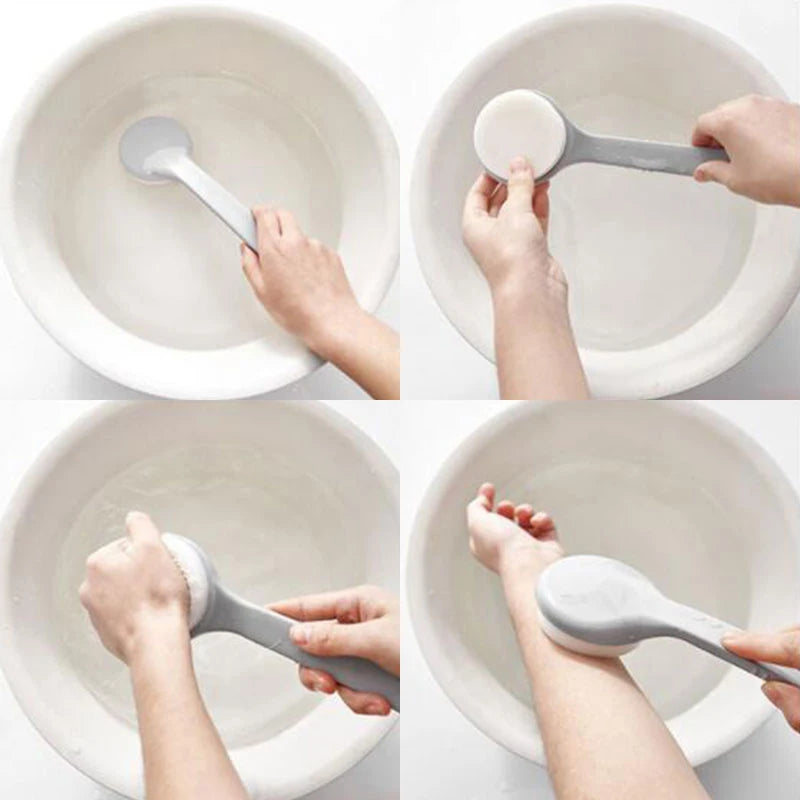 Long Handle Sponge Back Scrubber – Body Exfoliating Bath Brush Bath Back Scrubber PLUSH