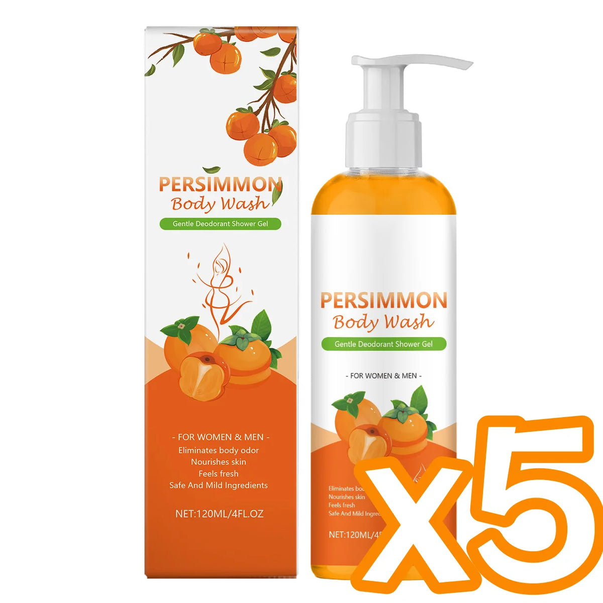 Persimmon Exfoliating Body Wash – Hydrating Shower Gel Exfoliating Body Wash PLUSH 120ml x 5 Others