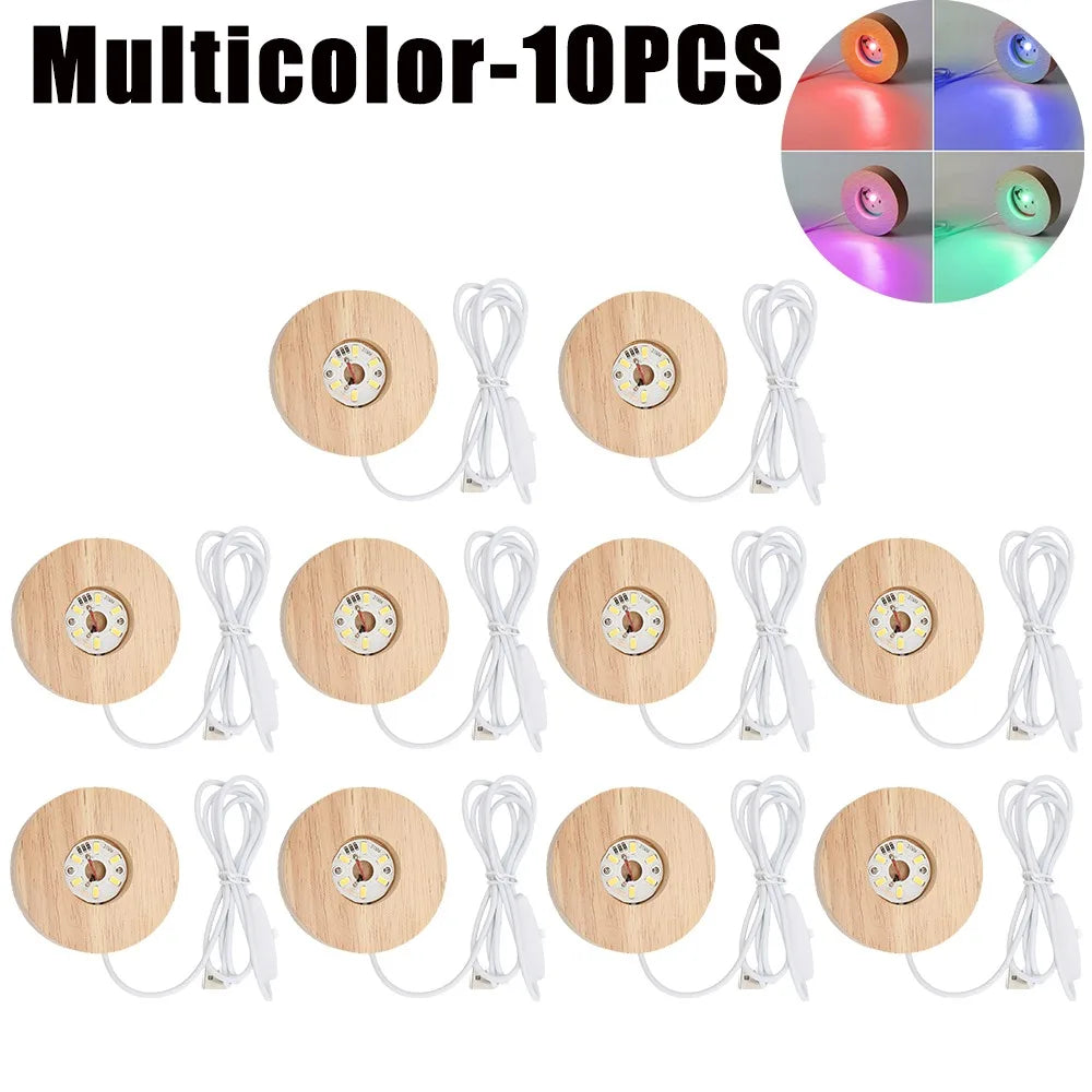 Wooden LED USB Night Light Display Stand – Desk Lamp Base LED Display Lamp Base PLUSH Multicolor-10PCS 65X12mm