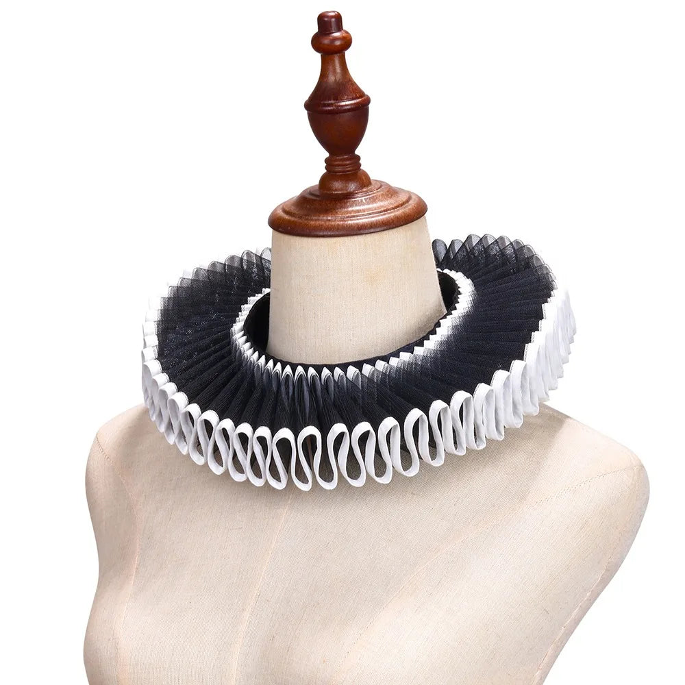 Detachable Renaissance Ruff Collar – Victorian False Collar Costume Ruff Collar PLUSH S-Black-White Edging