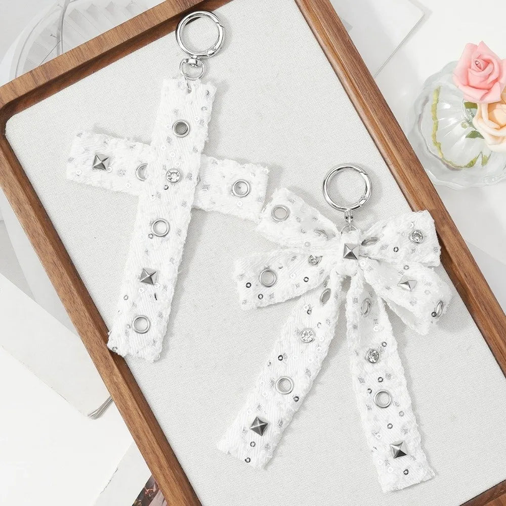 Y2K Gothic Bow Keychain PU Leather Rivet Leopard Keyring Fashion Keychain PLUSH