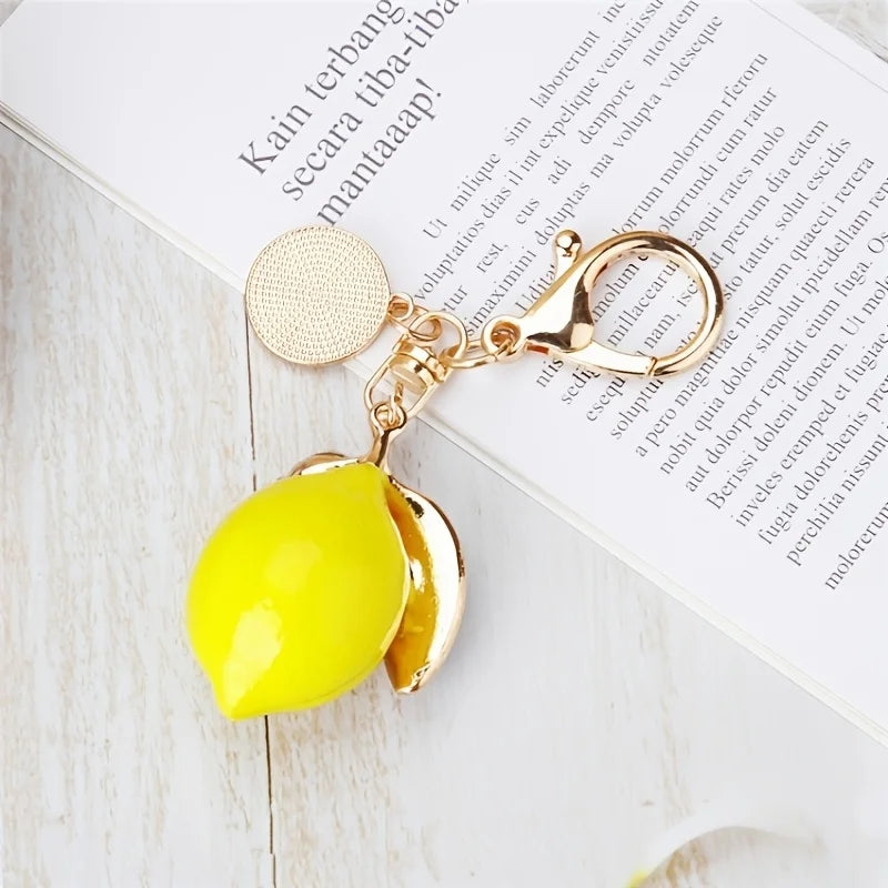 Rhinestone Lemon Keychain – Alloy Fruit Key Ring & Bag Charm Fashion Keychain PLUSH