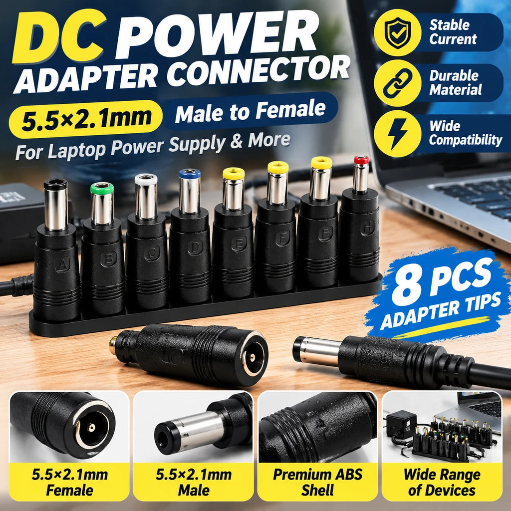 DC Power Adapter 8-Connector Set – Monitor, Router & LED Strip DC Power Adapter PLUSH