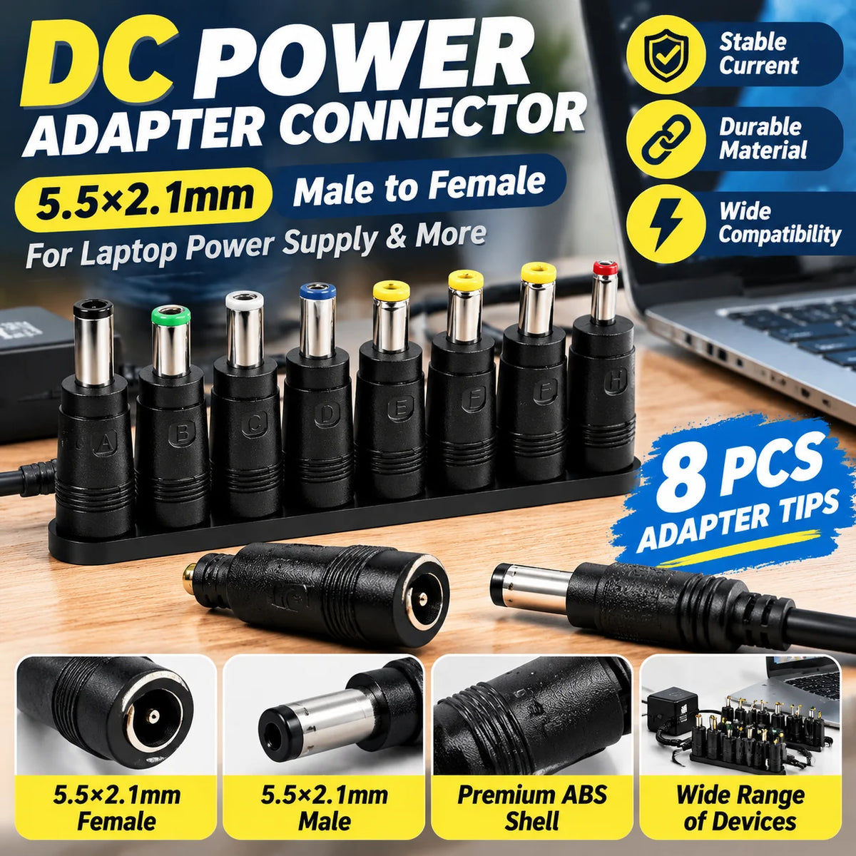 DC Power Adapter 8-Connector Set – Monitor, Router & LED Strip DC Power Adapter PLUSH